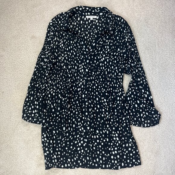 NorthStyle Black White Polka Dot Button Front Tunic Top Size 1X - Picture 1 of 9